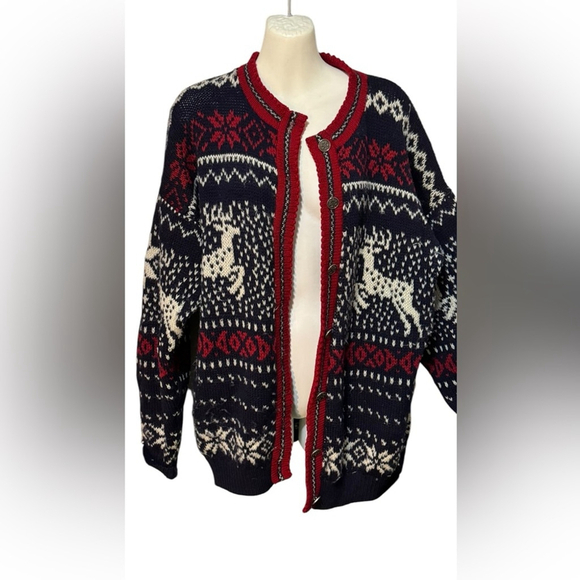 REI Sweaters - REI Vintage Cardigan Sweater Red White Blue Fair Isle Nordic Wool